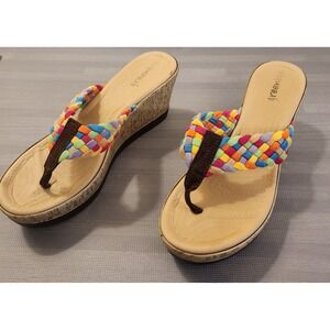 Greenbox Womens Rainbow Braided Wedge Flip Flops Cork Platform Sandals Sz 7